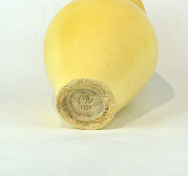 Large Lemon Yellow Vase Signed ML Dated 1938 bottom