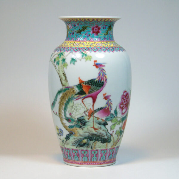 Chinese Famille Rose Phoenix Vase front