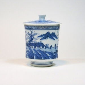 Japanese blue and white covered tea cup chawan