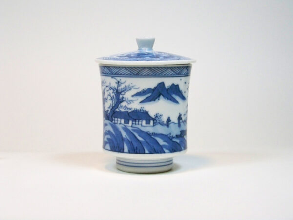 Japanese blue and white covered tea cup chawan