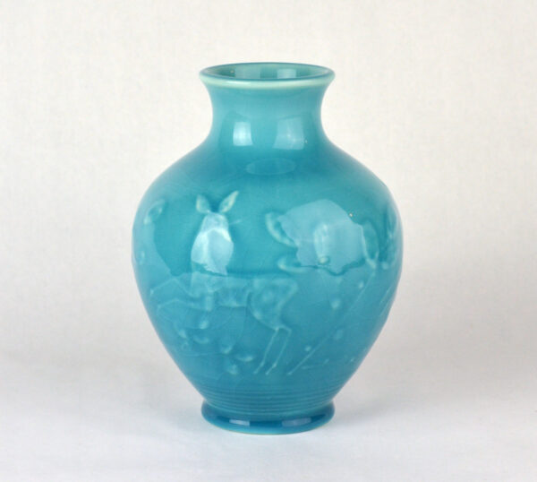 Rookwood Pottery Deer Vase in Chinese Blue