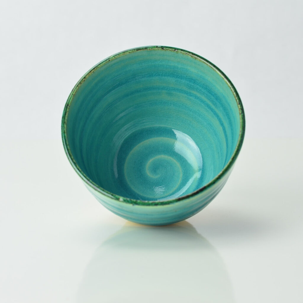 Japanese Stoneware Chawan Clear Turquoise Glaze Only Clay