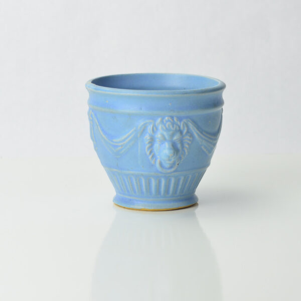 Early Hull Art Pottery Matte Blue Lion Flower Pot