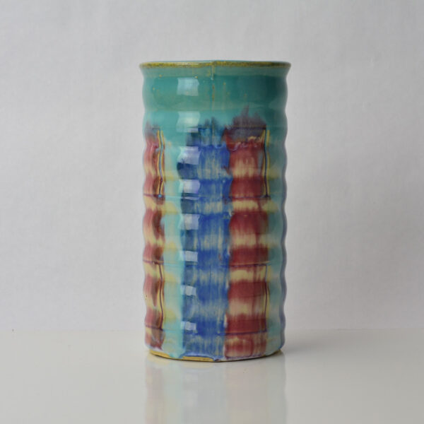 Hull Pottery Turquoise Red and Blue vase Number 26