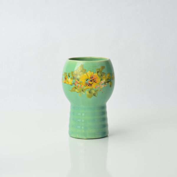 McCoy Green Glaze Tumbler with Cold Painted Flowers