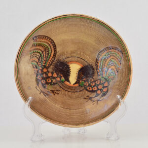 Romanian Horezu Redware Two Rooster Plate