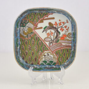 Japanese square dish with crane and birds in the Kutani style